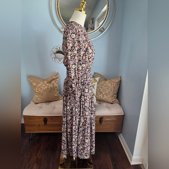 Sea New York Brown and Cream Mock Neck Bishop Sleeve Sundress - Picture 5 of 9